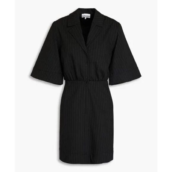 NWT GANNI + NET SUSTAIN pinstriped recycled-twill mini dress - Picture 8 of 16